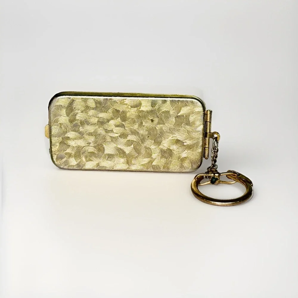 Vintage Gold Tone Charge Plate Holder Keychain Case Red Velvet Lining 1950s.